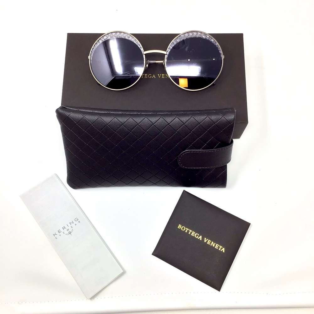 NWT Bottega Veneta Silver Grey Round Sunglasses - Picture 1 of 11